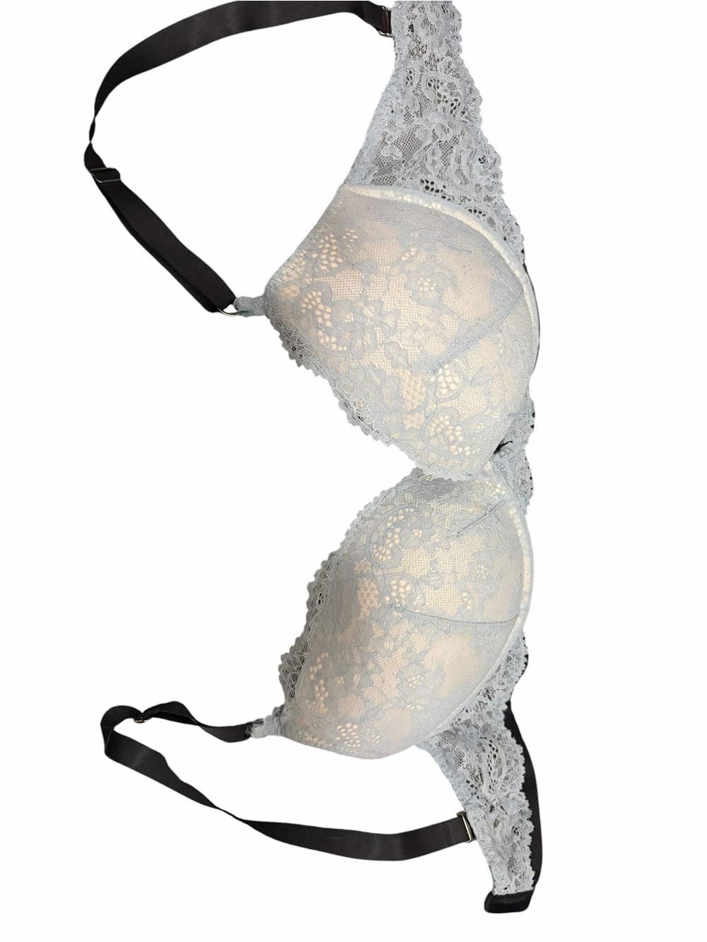 Victoria's Secret Lace Push-Up Bra in Light Gray and Black Trim